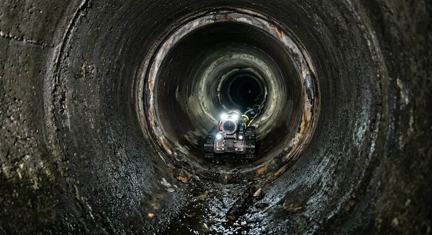 Robotic sewer camera inspecting pipe interior for Drain Snake Service in Woodbridge